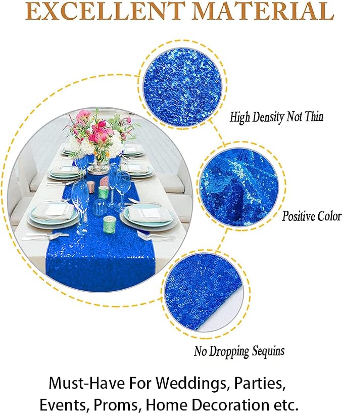 ShinyBeauty 12x72-Inch Royal Blue Rectangle-Sequin Table Runner - Image 5