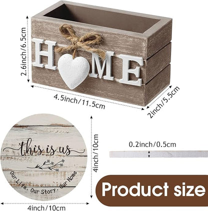 Queekay Coasters Set of 6 House Warming Gifts New Home Wooden Farmhouse Drink - Image 2