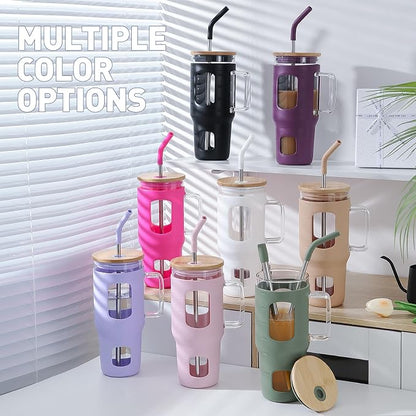 WINSA Glass Tumbler with Lid, 32 oz Glass Cup with Handle, Glass Water Bottles - Image 7