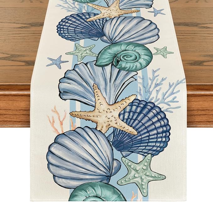 Artoid Mode Sea Shell Starfish Summer Table Runner, Spring Ocean Kitchen Dining by ArtoidMode