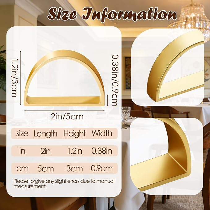 Napkin Rings Set of 6, Metallic Napkin Ring Holder Buckles | Napkin Ring Bulk - Image 7