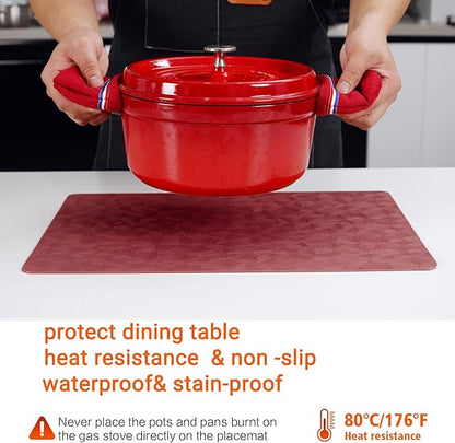 Vinyl Placemats Set of 4 Heat Resistant Easy Clean Non-Slip Place Mats for Dining Table Faux Leather Waterproof Stain Resistant Wipeable Washable PVC Table Mats(4, Red)
