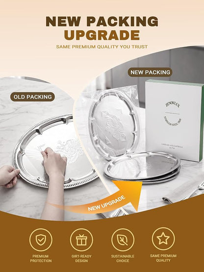 4-Pack 15.7" x 11.8" Silver Serving Trays - Image 5