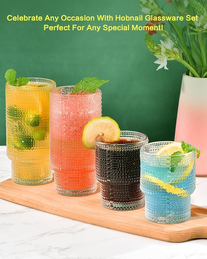 ISMASOAN Hobnail Drinking Glasses Set of 12, Stackable Glasses 12 oz & 7 oz | - Image 6