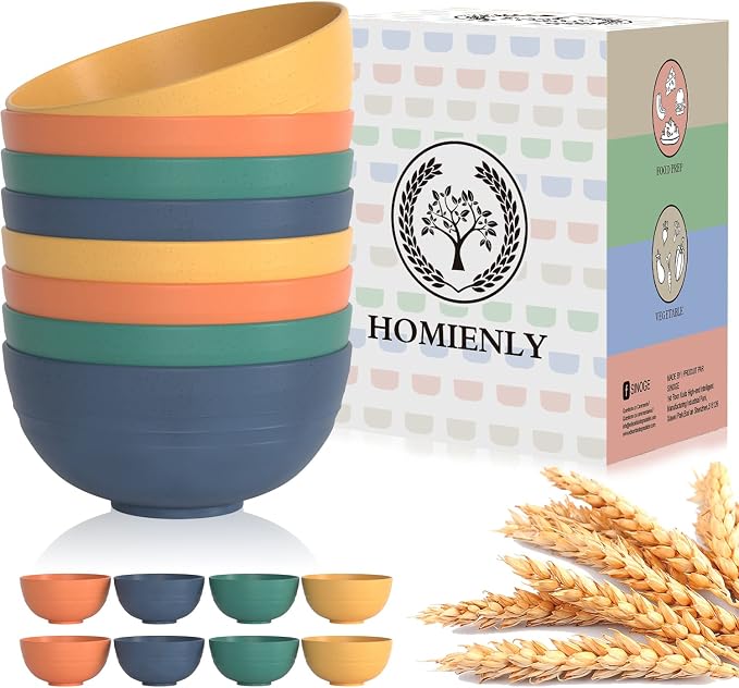 Plastic Bowls Alternative, Unbreakable Wheat Straw Cereal Bowls 8 PCS by HOMIENLY