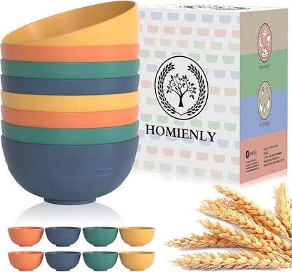Plastic Bowls Alternative, Unbreakable Wheat Straw Cereal Bowls 8 PCS by HOMIENLY