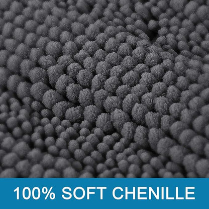 H.VERSAILTEX Bath Mats for Bathroom Non Slip Extra Thick Chenille Striped Bath Rug 24" x 36" Absorbent Non Skid Fluffy Soft Shaggy Rugs Washable Dry Fast Plush Mats for Indoor, Bath Room, Tub - Grey
