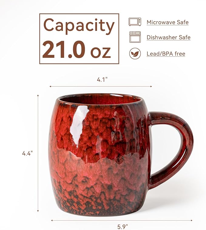 Crimson Magma Ceramic Coffee Mug - 21 oz Large Coffee Cup - Image 8