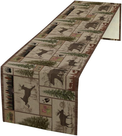 Rustic Bear Table Runner, Retro Vintage Bear Country Style Cabin Cottage Pine by SXXLDNG