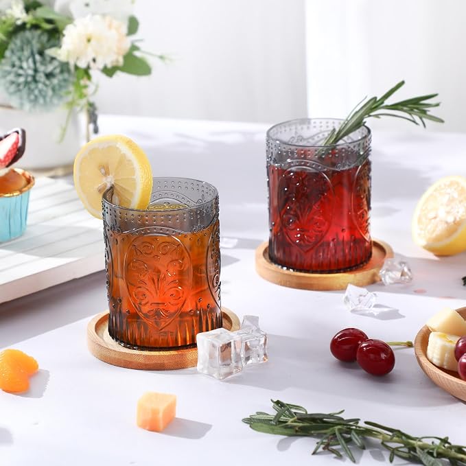 Qinyoung 12 Plastic Vintage Drinking Glasses 8.5oz Stemless Retro Embossed Wine - Image 6