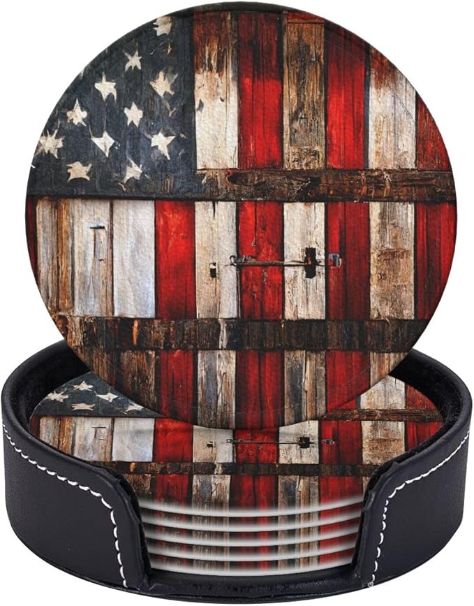 Rustic Barn Door Vintage American Flag Coasters - Image 2