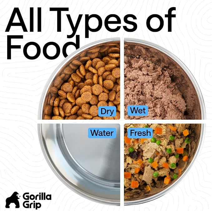 GORILLA GRIP Dog Bowls, Food Grade 304 Stainless Steel, Holds 4 Cups Each Food - Image 7