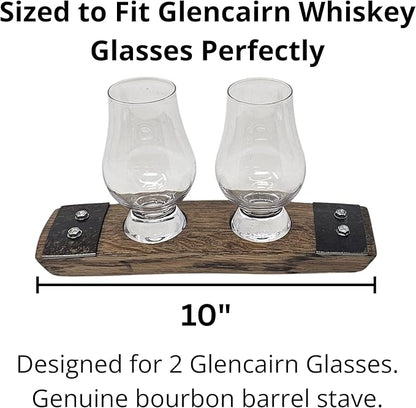 Premium 2 glass whiskey flight/Whiskey coaster/Crystal glass holder/Bar Decor/Barerl-Art (With Crystal Glasses)