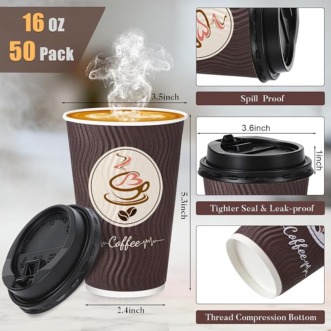 50 Pack 16 oz Disposable Coffee Cups - Image 5