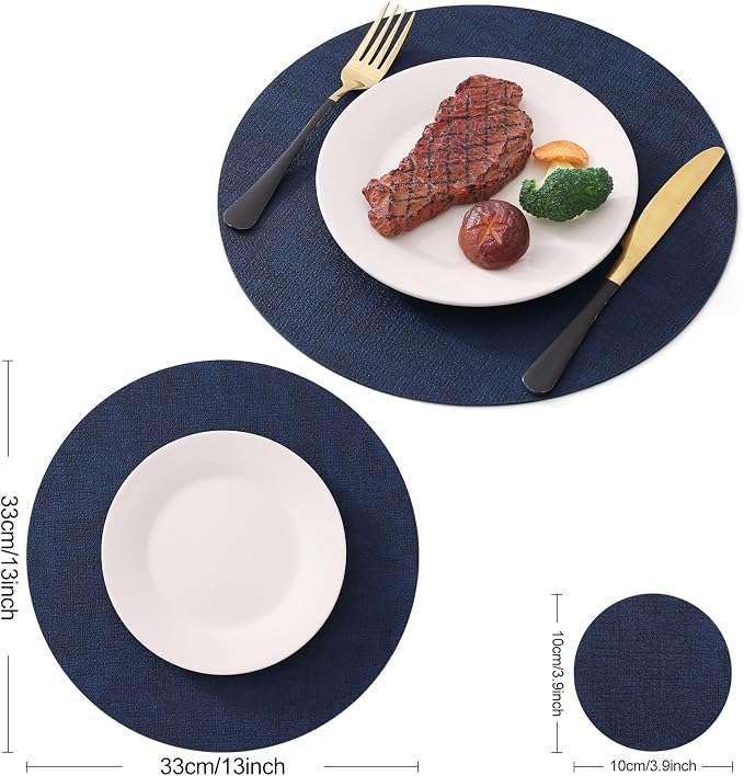 Homaxy Round Faux Leather Placemats and Coasters, Wipeable Place Mats, - Image 6