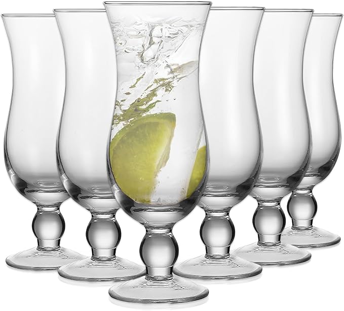 Cheardia 6 Pack Hurricane Glass, 14 oz Pina Colada Glasses Clear Tulip Drinking by Cheardia