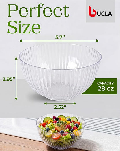 bUCLA 12 PCS Plastic Cereal Bowls Set - 28 Oz Clear Disposable Vertical Stripes - Image 2