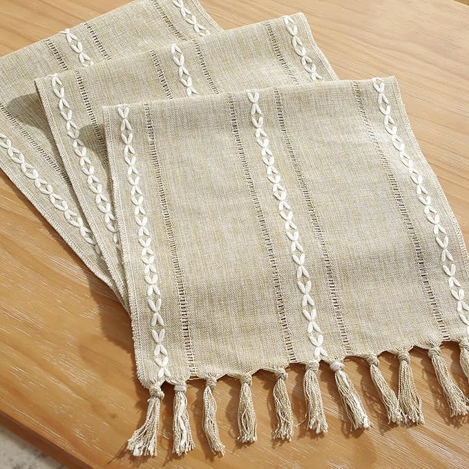 Wracra Rustic Linen Table Runner, Coffee Table Runners 48 inches Long | Raised - Image 3