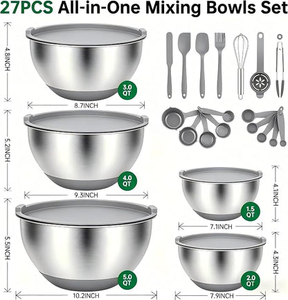Deedro Mixing Bowls with Airtight Lids, Stainless Steel Mixing Bowls Set | - Image 2