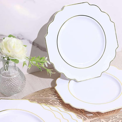 White Hard Plastic Dessert Plates, 50 Pack 8" Disposable Round Baroque Plates - Image 2