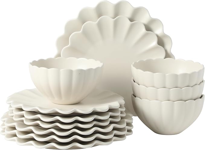 Gibson Elite Bistro Fleur Plates and Bowls Sets, 12-Piece Stoneware Dinnerware by GibsonHomewares