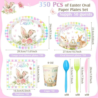 350 Pcs Easter Plates Set Bunny Birthday Decorations - Image 3