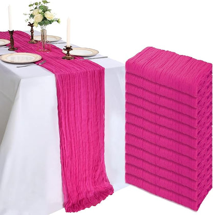 12 Pack 10Ft Hot Pink Cheesecloth Table Runner 23 x 120 Inch | Gauze Rustic by CKIKU