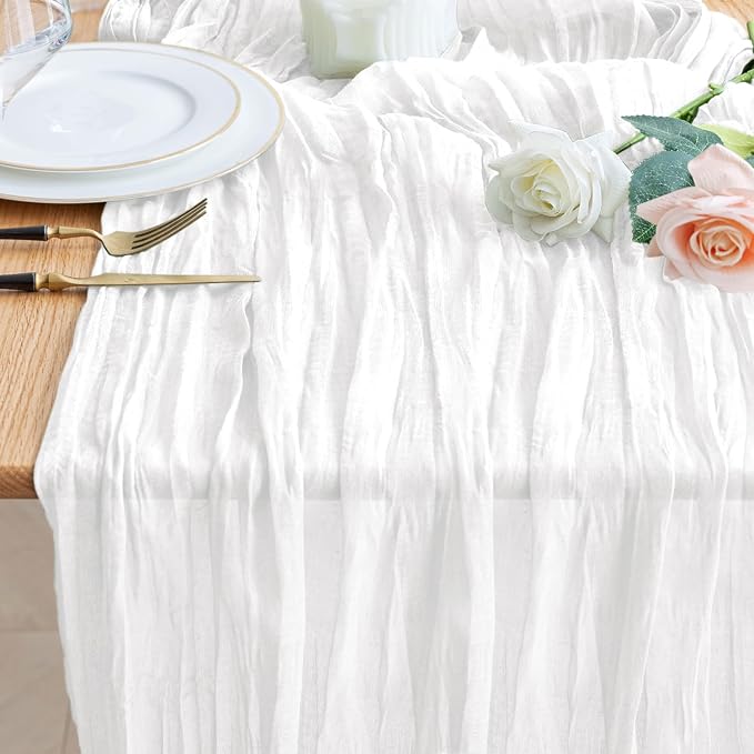 Cheesecloth Table Runner Ivory 10FT Boho Gauze Runner by Wokceer