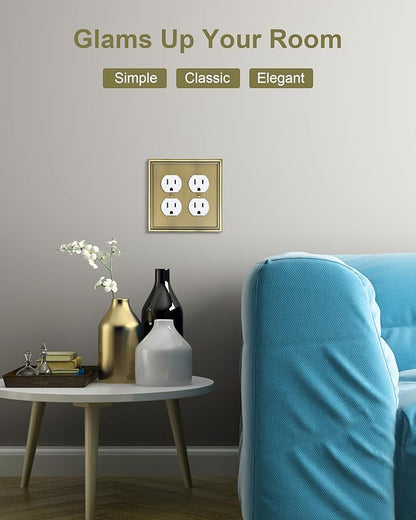 2-Pack Double Duplex Outlet Cover, Antique Brass Decorative Switch Plates and Outlet Covers for Electrical Outlet, Durable Zinc Alloy Wall Plates, 2 Gang Receptacle Cover, Corrosion Resistant