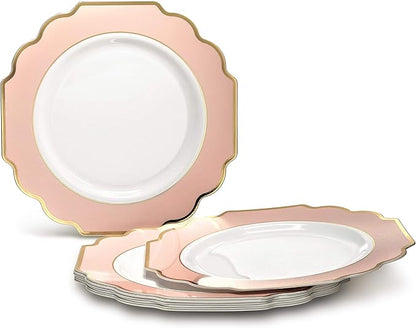 " OCCASIONS " 50 Plates Pack (25 Guests)-Heavyweight Wedding Party Disposable Plastic Plate Set -(25x10.5'' Dinner + 25x8'' Salad/Dessert) (Imperial in Blush Pink & Gold)