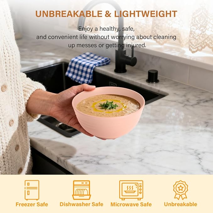 Wheat Straw Bowls, Unbreakable Cereal Bowls Microwave Safe, Dishwasher Safe - Image 5