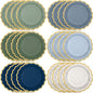48 Pcs Dusty Blue Sage Green Paper Plates 9 Inch Green Blue Scalloped Paper Disposable Dinner Dessert Plates for Birthday Wedding Bridal Party Supplies, 6 Colors