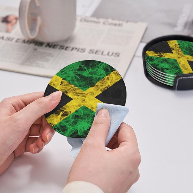 6 Pack Jamaica Flag Leather Coaster - Image 6