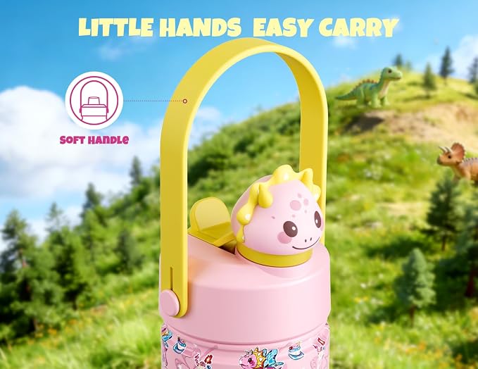 POWCAN 12 oz Kids Water Bottle: 2-in-1 Straw Spout Lid - Image 6