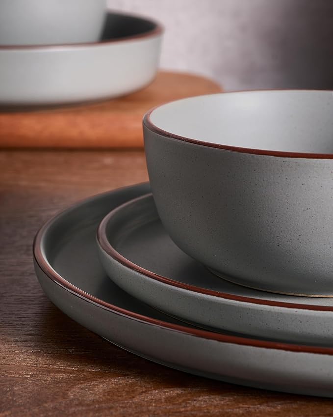 Famiware Mercury 16-Piece Stoneware Plates and Bowls, Dark Grey | Dinnerware Set - Image 4