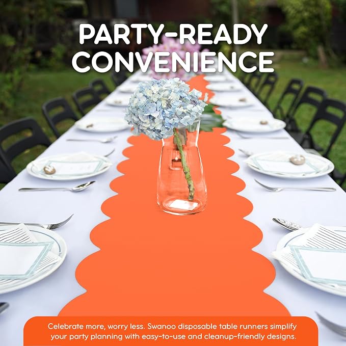Orange Scallop Table Runner, Disposable Plastic, 5 Pack - Image 3