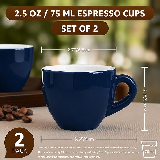 Pilnocok Ceramic Espresso Cups Set of 2, 2.5 oz Blue Small Coffee Mugs | - Image 2