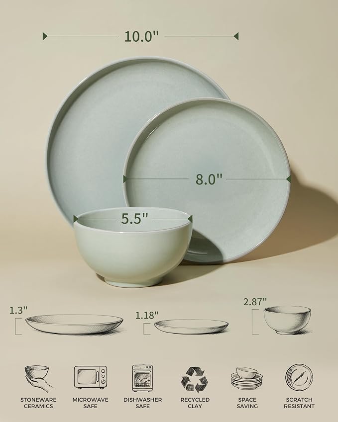 18 Piece Dinnerware Set for 6, Reactive Glaze Terracotta Plates and Bowls Set - Image 2