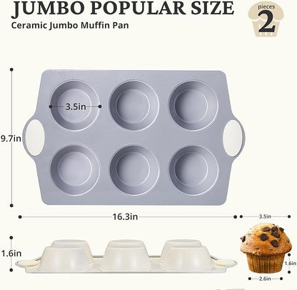 BRONYPRO 2-Pack 6-Cup Non Toxic Nonstick Ceramic Jumbo Muffin Pan & Cupcake Tin - Image 7