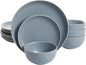 Gibson Home Rockaway 12-Piece Round Stoneware Dinnerware Set, Service for 4 – Blue Plates and Bowls, Microwave & Dishwasher Safe