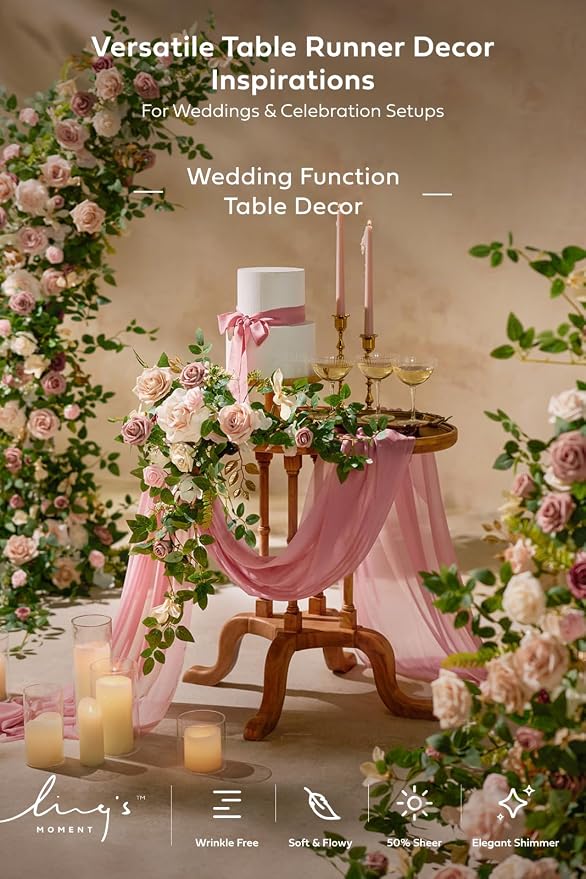 Ling's Moment 10Ft Burnt Orange Sheer Chiffon Table Runner | Terracotta - Image 6
