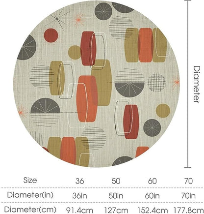 Retro Medieval Bohemian Round Tablecloth, Modern Mid Century Geometric Abstract Print Tablecloth for Home Party Dining Room Kitchen Decor 70Inch(178cm)