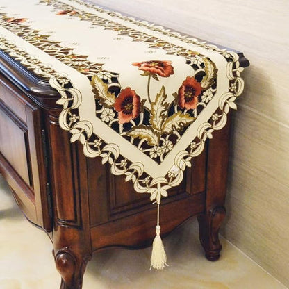 LeLehome 15 Inch X 58 Inch Classic Table Runner, Rose Flowers Embroidered Lace - Image 6