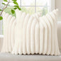 decorUhome Cozy Faux Fur Throw Pillow Covers 24x24 Set of 2 Decorative Soft Plush Striped Modern Farmhouse Boho Couch Euro Sham Pillow Cases with Velvet Back for Sofa Bed Living Room, Cream White