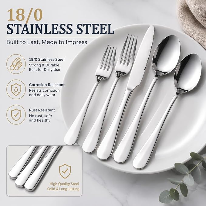 48-Piece Silverware Set with Steak Knives - Image 4
