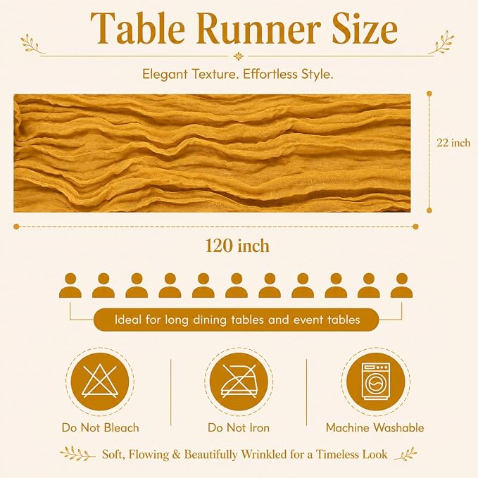 6 Pack Gold Cheesecloth Table Runner 22 x 120 Inch | 10FT Long Sheer Cheese - Image 2