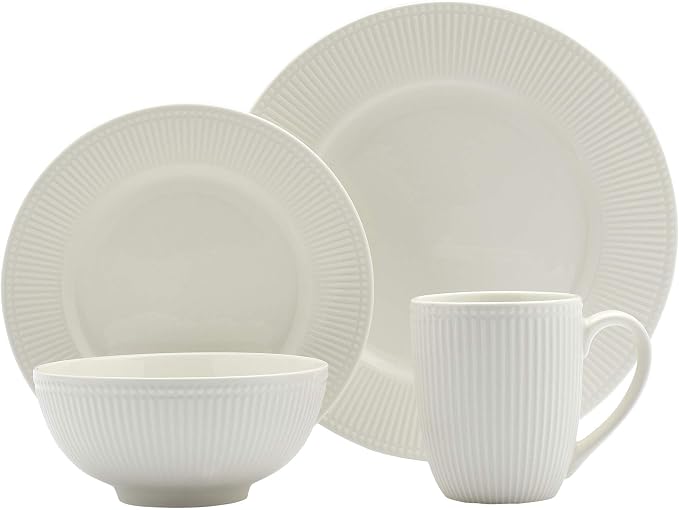 Tabletops Gallery Embossed Bone White Porcelain Round Dinnerware Collection- by TabletopsGallery
