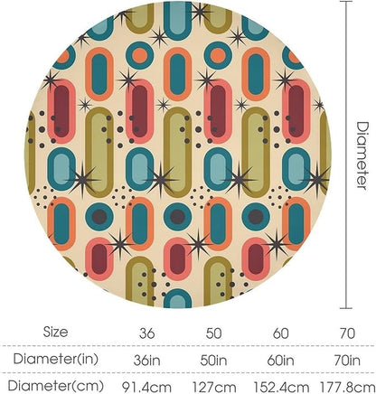 Mid Century Bohemian Round Tablecloth, Modern Medieval Geometric Abstract Print Tablecloth for Home Party Dining Room Kitchen Decor 36Inch(90cm)