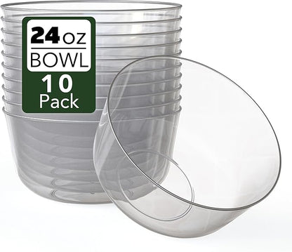 Trendables 24 oz Plastic Bowls Set - Fancy Serving Bowls - Perfect for Ice Cream, Salad, Candy - Disposable (10, Clear Silver Rimmed)