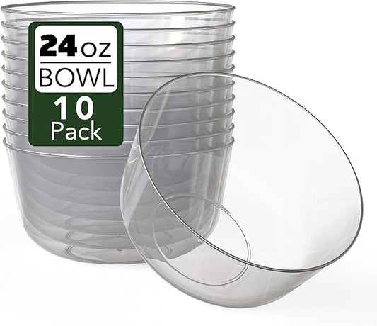 Trendables 24 oz Plastic Bowls Set - Fancy Serving Bowls - Perfect for Ice Cream, Salad, Candy - Disposable (10, Clear Silver Rimmed)